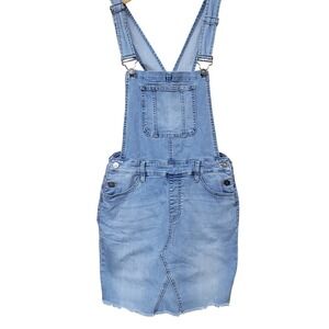 KanCan Maurices Light Wash Denim Overall Skirt Raw Hem Boho Cottagecore Sz M